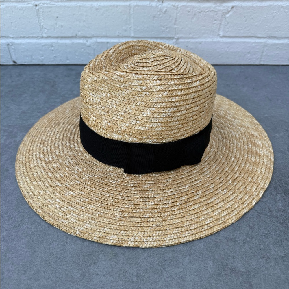 Brixton Joanna Straw Boater Hat in Honey with Black Band